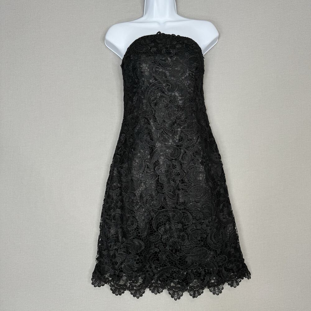 Serena London Dress Womens 6 Black Floral Lace Strapless Cocktail Evening Formal